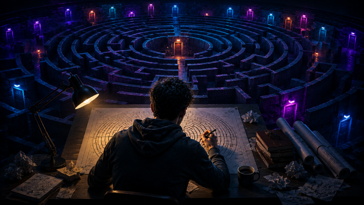 The maze architect depicts overthinking problem